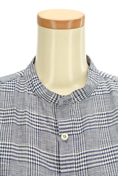 ICHI（イチ）の古着「チェック柄リネンノーカラー長袖シャツ（カジュアルシャツ）」大画像５へ