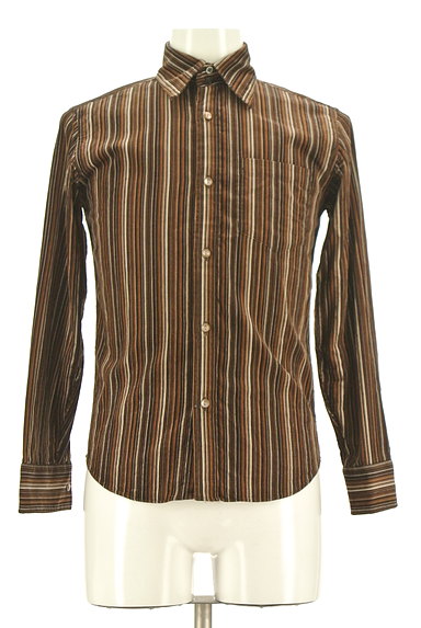SCHLUSSEL（シュリセル）の古着「ブラウンストライプ柄コーデュロイシャツ（カジュアルシャツ）」大画像１へ