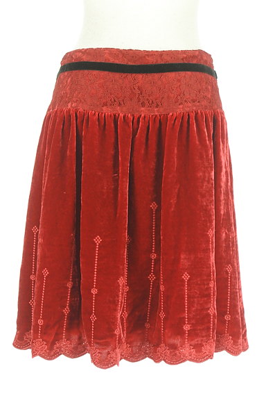 Cynthia Rowley（シンシアローリー）の古着「ベロア×レースのクラシカルレッドスカート（スカート）」大画像２へ