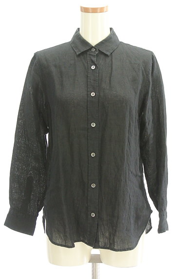 23区（２３ク）の古着「リネン素材のナチュラル長袖黒シャツ（カジュアルシャツ）」大画像１へ