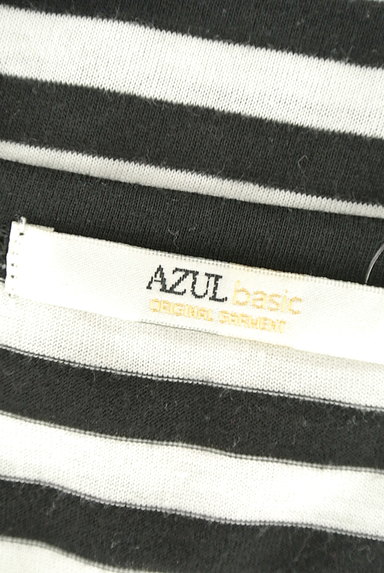 AZUL by moussy（アズールバイマウジー）の古着「モノトーンボーダー柄ロングＴシャツ（Ｔシャツ）」大画像６へ