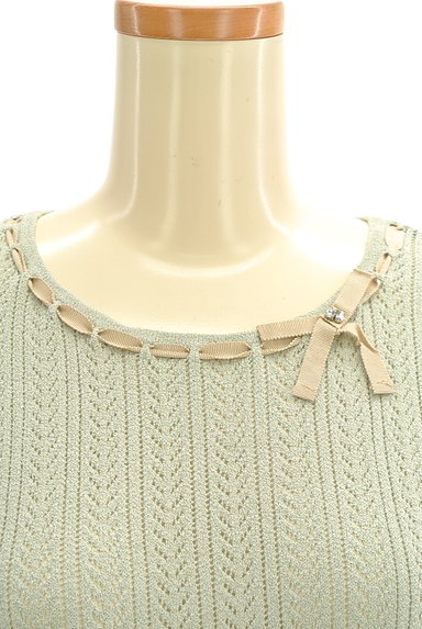 Couture Brooch（クチュールブローチ）の古着「ビジューリボン付き透かし編みニット（ニット）」大画像４へ
