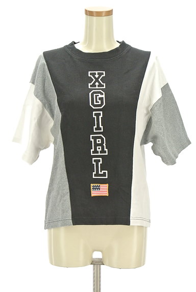 X-girl（エックスガール）の古着「マルチ切替ロゴ５分袖カットソー（カットソー・プルオーバー）」大画像１へ