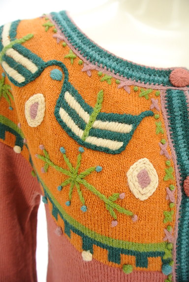 Jocomomola（ホコモモラ）の古着「ノーカラー刺繍ロングフレアカーデ（カーディガン・ボレロ）」大画像４へ