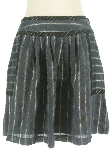 REBECCA TAYLOR（レベッカテイラー）の古着「シルバーラメ刺繍ストライプスカート（ミニスカート）」大画像１へ