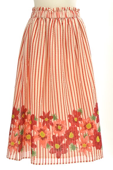Jocomomola（ホコモモラ）の古着「ストライプ×花柄フレアスカート（ロングスカート・マキシスカート）」大画像１へ