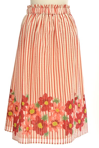 Jocomomola（ホコモモラ）の古着「ストライプ×花柄フレアスカート（ロングスカート・マキシスカート）」大画像２へ
