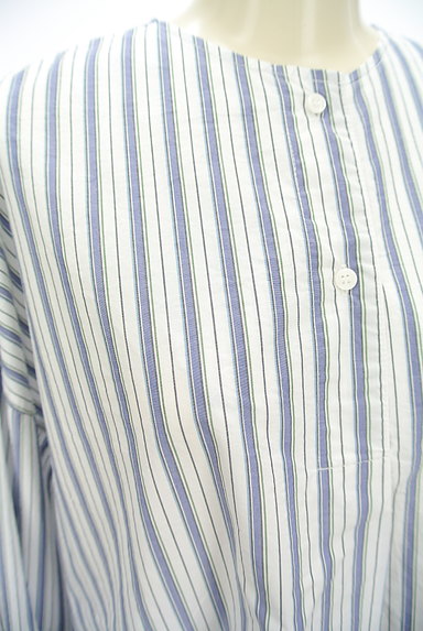 YECCA VECCA（イェッカヴェッカ）の古着「ノーカラーストライプ柄ワイドシャツ（カットソー・プルオーバー）」大画像４へ