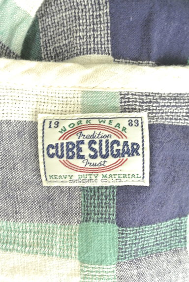 CUBE SUGAR（キューブシュガー）の古着「ロールアップチェック柄シャツワンピース（ワンピース・チュニック）」大画像６へ