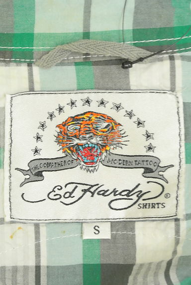 ED HARDY（エドハーディ）の古着「スタッズやワッペンのチェック柄シャツ（カジュアルシャツ）」大画像６へ