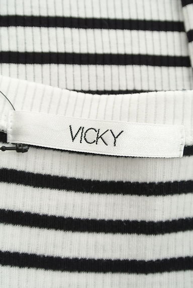 VICKY（ビッキー）の古着「五分袖Vネックボーダーリブトップス（ニット）」大画像６へ