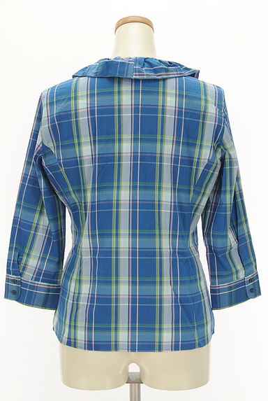 NARA CAMICIE（ナラカミーチェ）の古着「ラッフル襟の７分袖チェック柄ブラウス（カジュアルシャツ）」大画像２へ