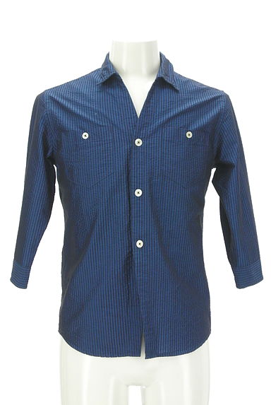 Custom Culture（カスタムカルチャー）の古着「７分袖シアーサッカー風ストライプシャツ（カジュアルシャツ）」大画像１へ