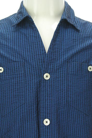 Custom Culture（カスタムカルチャー）の古着「７分袖シアーサッカー風ストライプシャツ（カジュアルシャツ）」大画像４へ