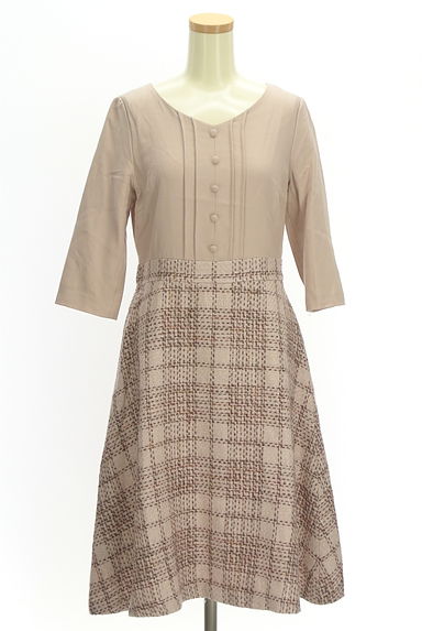 LAISSE PASSE（レッセパッセ）の古着「ウールチェック切替ミモレワンピース（ワンピース・チュニック）」大画像１へ