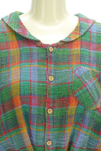 CUBE SUGAR（キューブシュガー）の古着「ウエストリボン付セーラー襟ロングチェックシャツ（カジュアルシャツ）」大画像４へ