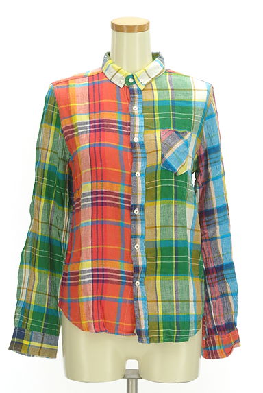 CUBE SUGAR（キューブシュガー）の古着「切替チェック柄リネン混シャツ（カジュアルシャツ）」大画像１へ