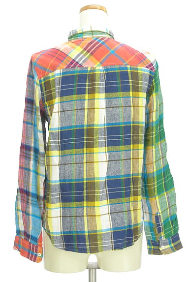 CUBE SUGAR（キューブシュガー）の古着「切替チェック柄リネン混シャツ（カジュアルシャツ）」大画像２へ