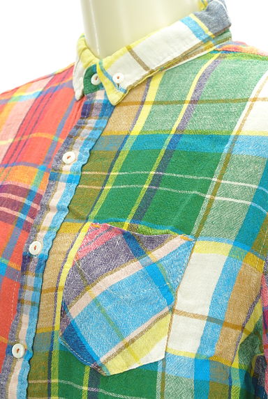 CUBE SUGAR（キューブシュガー）の古着「切替チェック柄リネン混シャツ（カジュアルシャツ）」大画像４へ