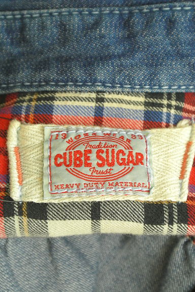 CUBE SUGAR（キューブシュガー）の古着「ペイント加工膝下デニムシャツワンピ（ワンピース・チュニック）」大画像６へ