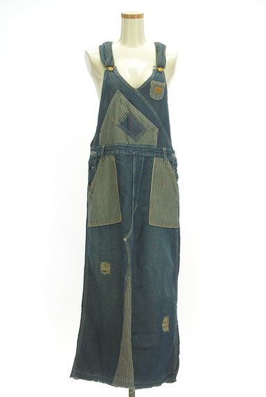CUBE SUGAR（キューブシュガー）の古着「ヒッコリーアクセントサロペットロングスカート（キャミワンピース）」大画像１へ