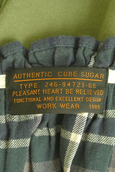 CUBE SUGAR（キューブシュガー）の古着「後ろ別地チェック切替ロゴスウェット（スウェット・パーカー）」大画像６へ