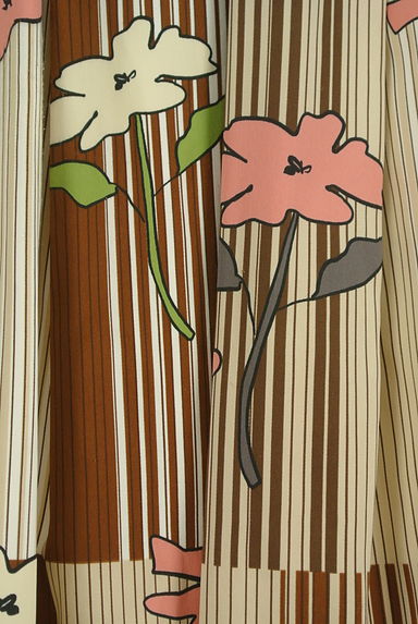 M'S GRACY（エムズグレイシー）の古着「ウエストリボン花柄×ストライプ膝下ワンピース（ワンピース・チュニック）」大画像５へ