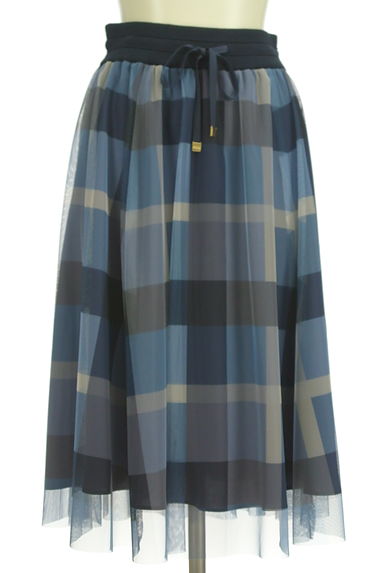 BLUE LABEL CRESTBRIDGE（ブルーレーベル・クレストブリッジ）の古着「チェック柄チュール袖カットソー＋膝下スカート（セットアップ（ジャケット＋スカート））」大画像４へ