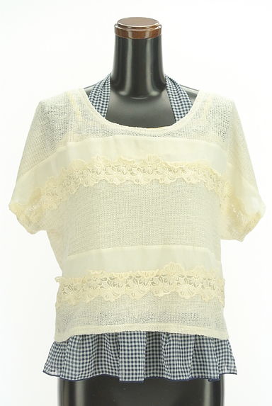 axes femme（アクシーズファム）の古着「花刺繍レースニット＋ギンガムチェックキャミ（カットソー・プルオーバー）」大画像１へ