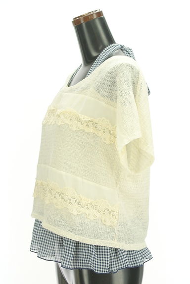 axes femme（アクシーズファム）の古着「花刺繍レースニット＋ギンガムチェックキャミ（カットソー・プルオーバー）」大画像３へ