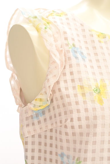 Couture Brooch（クチュールブローチ）の古着「花柄×チェックオーガンジーミニワンピース（ワンピース・チュニック）」大画像４へ