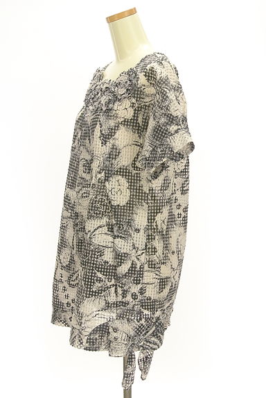 INGEBORG（インゲボルグ）の古着「花柄×ギンガムチェックシアサッカーチュニック（カットソー・プルオーバー）」大画像３へ