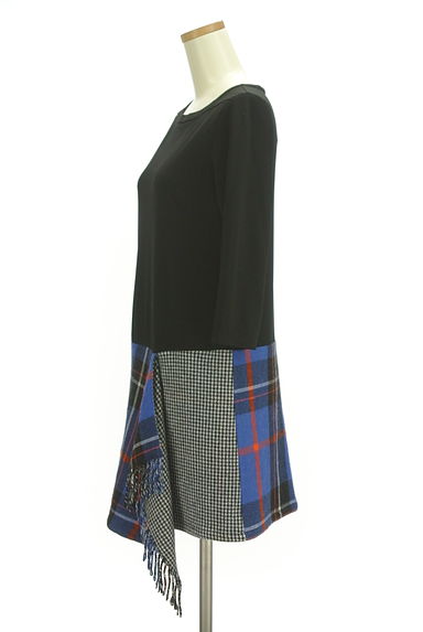 Gabardine K.T（ギャバジンケーティー）の古着「ウエスト切替ラップ風チェックミニワンピース（ワンピース・チュニック）」大画像３へ