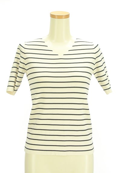 N.Natural Beauty Basic*（エヌ ナチュラルビューティーベーシック）の古着「Vネックボーダーニットトップス（ニット）」大画像１へ