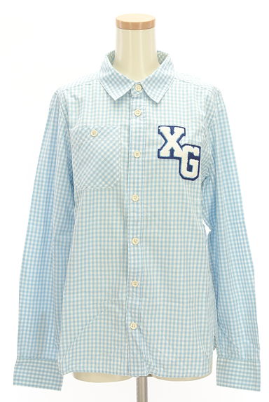 X-girl（エックスガール）の古着「ロゴワッペン付きチェック柄シャツ（カジュアルシャツ）」大画像１へ