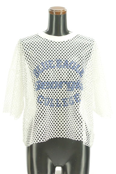 MOUSSY（マウジー）の古着「ロゴ入りメッシュニットトップス（カットソー・プルオーバー）」大画像１へ