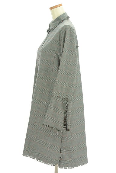 jouetie（ジュエティ）の古着「グレンチェック柄フリンジ膝上シャツワンピース（ワンピース・チュニック）」大画像３へ