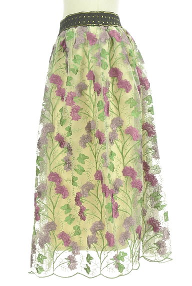 axes femme（アクシーズファム）の古着「花柄刺繍チュールミモレスカート（ロングスカート・マキシスカート）」大画像３へ