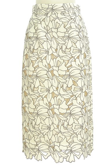 JUSGLITTY（ジャスグリッティー）の古着「ミモレ丈花柄刺繍レースタイトスカート（ロングスカート・マキシスカート）」大画像１へ