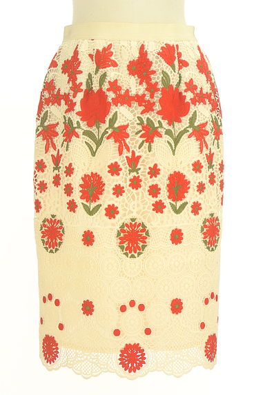 Rose Tiara（ローズティアラ）の古着「花柄刺繍透かし編みミディタイトスカート（ロングスカート・マキシスカート）」大画像１へ