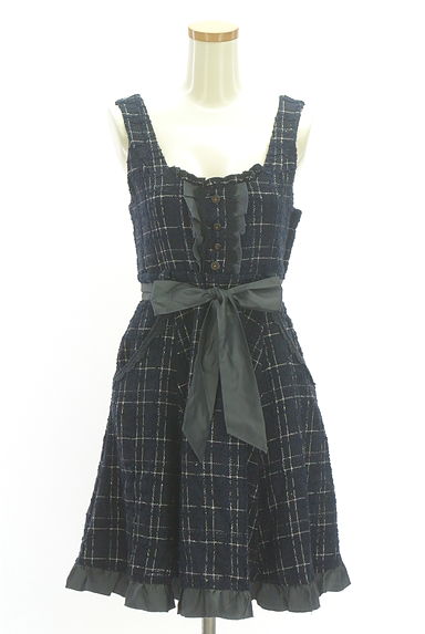 axes femme（アクシーズファム）の古着「ベルト付きチェック柄ツイード膝上ワンピース（キャミワンピース）」大画像１へ