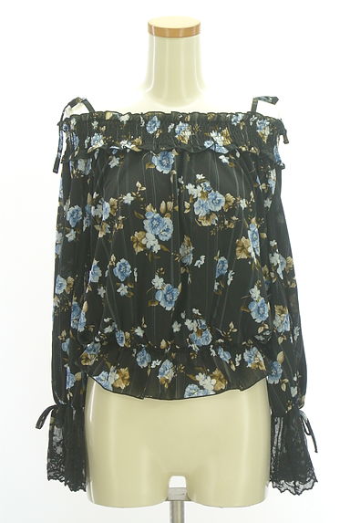 axes femme（アクシーズファム）の古着「花柄×ストライプオフショルダートップス（カットソー・プルオーバー）」大画像１へ
