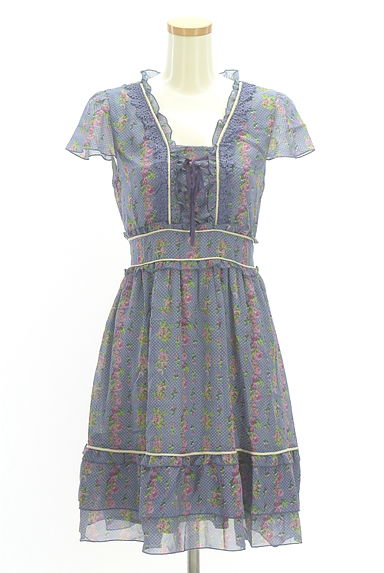 axes femme（アクシーズファム）の古着「ドット×花柄膝丈シフォンワンピース（ワンピース・チュニック）」大画像１へ