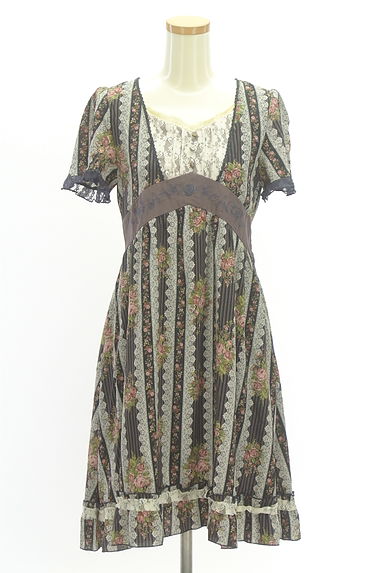 axes femme（アクシーズファム）の古着「レース＆花柄プリント膝丈ワンピース（ワンピース・チュニック）」大画像１へ