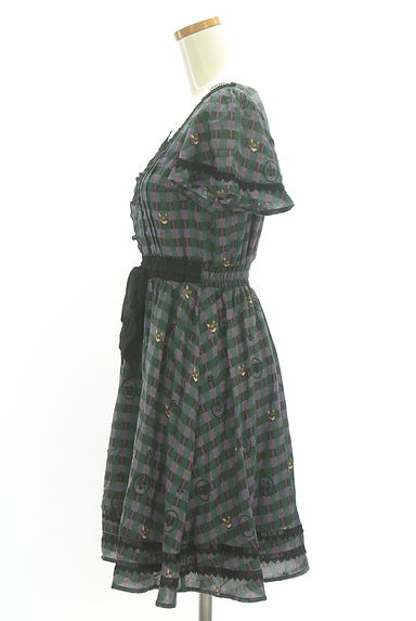axes femme（アクシーズファム）の古着「ウエストリボン猫×チェック柄膝丈ワンピース（ワンピース・チュニック）」大画像３へ
