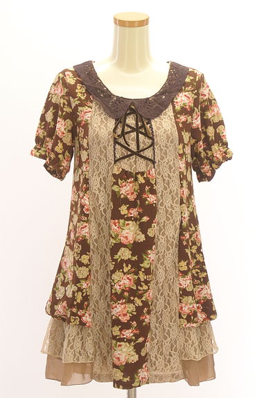 axes femme（アクシーズファム）の古着「花柄×レースミニニットワンピース（ワンピース・チュニック）」大画像１へ