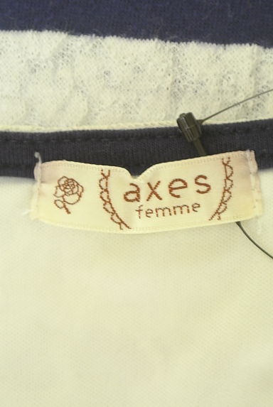 axes femme（アクシーズファム）の古着「襟付きフレンチスリーブボーダーカットソー（ニット）」大画像６へ