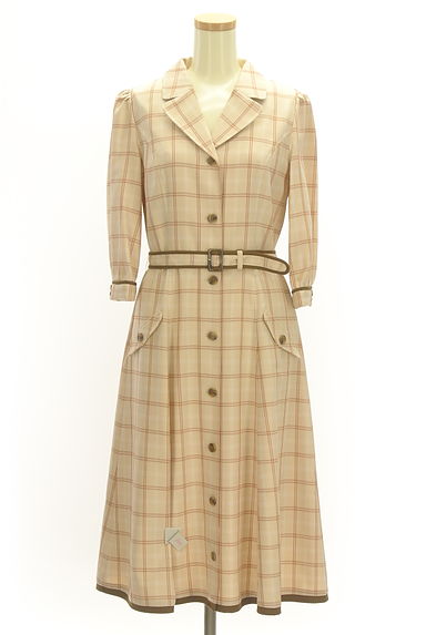LAISSE PASSE（レッセパッセ）の古着「ベルト付きチェック柄パイピング膝下ワンピース（ワンピース・チュニック）」大画像４へ