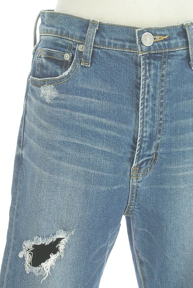 AZUL BY MOUSSY（アズールバイマウジー）の古着「ダメージ加工ハイウエストテーパードデニムパンツ（デニムパンツ）」大画像４へ