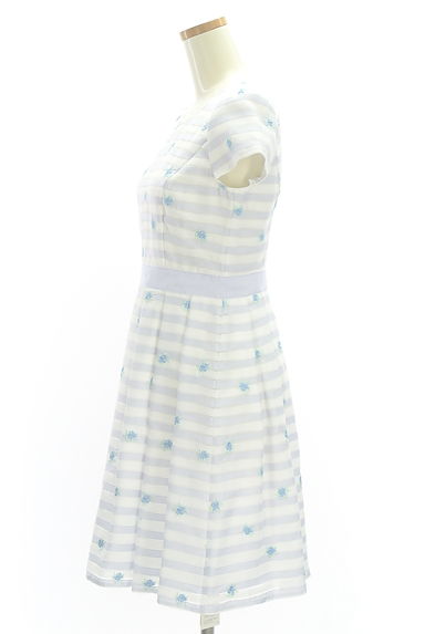 LAISSE PASSE（レッセパッセ）の古着「花刺繍入りシアーボーダー膝丈ワンピース（ワンピース・チュニック）」大画像３へ